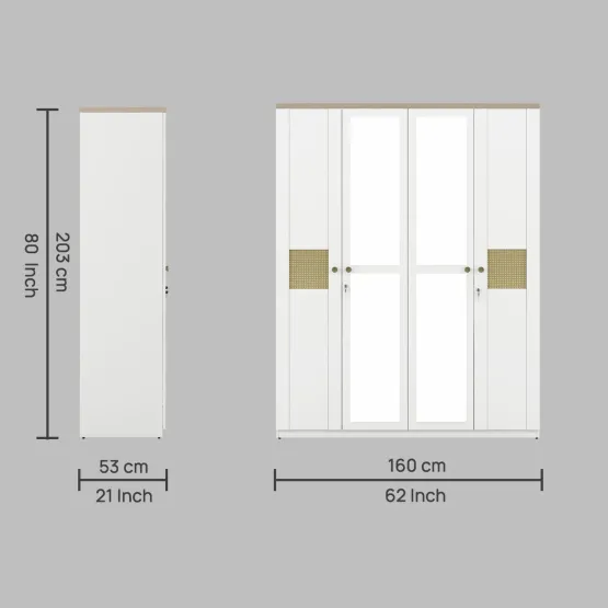 Lilly 4 Door Wardrobe With Mirror - Kingston White