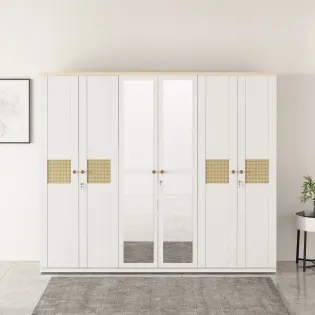 Lilly 6 Door Wardrobe With Mirror - Kingston White