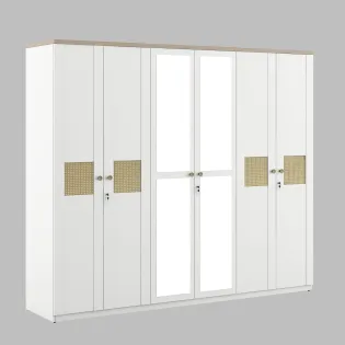 Lilly 6 Door Wardrobe With Mirror - Kingston White
