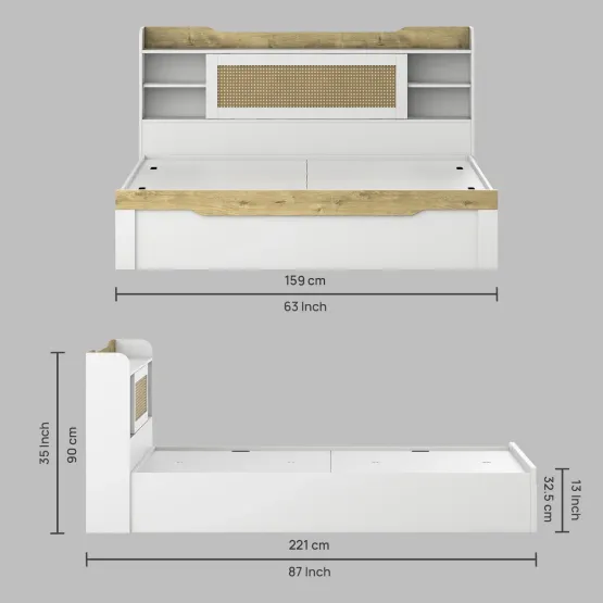 Lilly Queen Bed With Box Storage - Kingston White