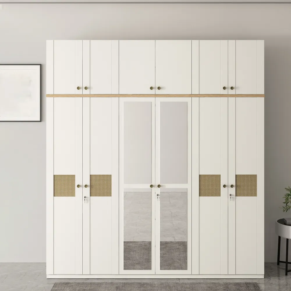 Lilly 6 Door Wardrobe Mirror With Loft - Kingston White