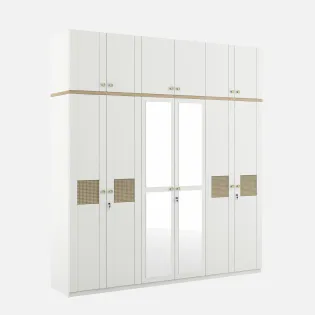 Lilly 6 Door Wardrobe Mirror With Loft - Kingston White