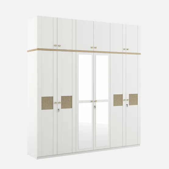 Lilly 6 Door Wardrobe Mirror With Loft - Kingston White