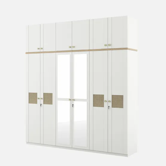 Lilly 6 Door Wardrobe Mirror With Loft - Kingston White