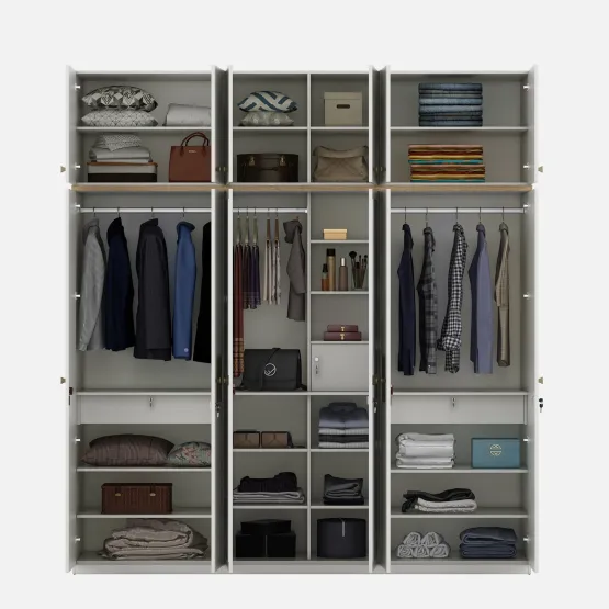 Lilly 6 Door Wardrobe Mirror With Loft - Kingston White