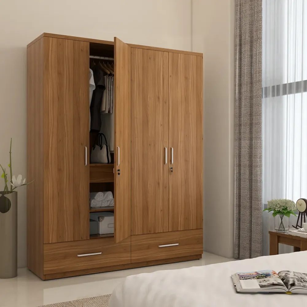 Linden 4 Door Wardrobe Without Mirror - Natural Teak