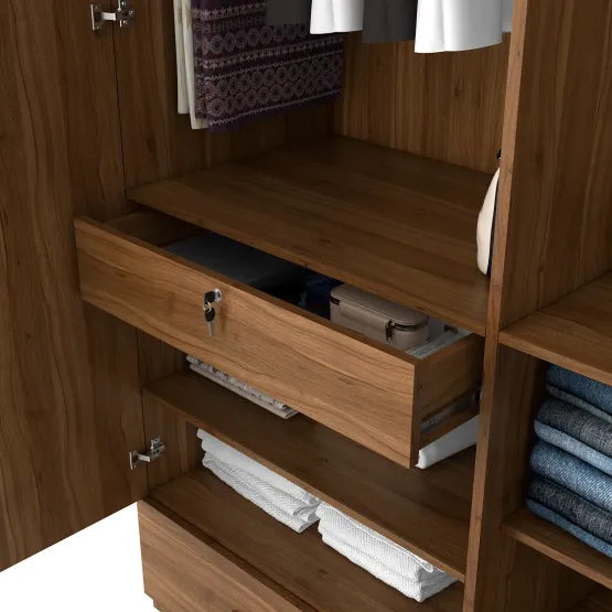 Linden 4 Door Wardrobe Without Mirror - Natural Teak