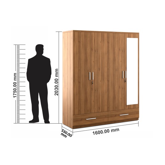 Linden 4 Door Wardrobe With Mirror Natural Teak