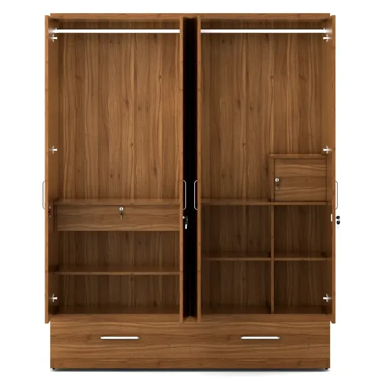 Linden 4 Door Wardrobe With Mirror Natural Teak