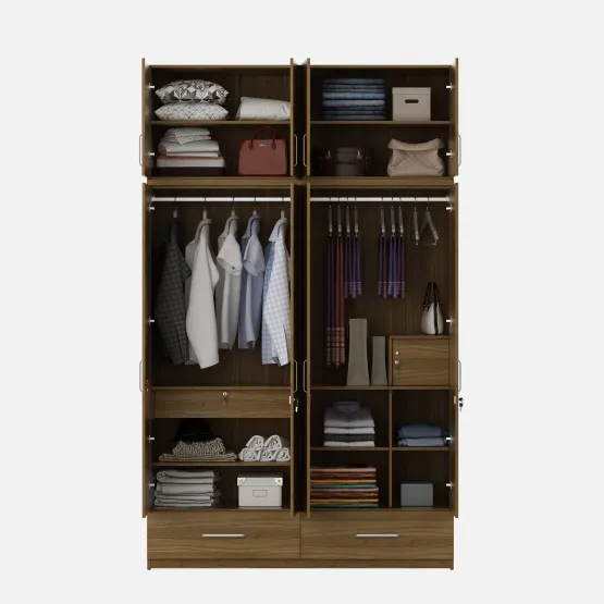 Linden 4 Door Wardrobe Mirror With Loft - Natural Teak