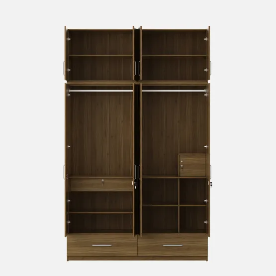 Linden 4 Door Wardrobe Mirror With Loft - Natural Teak