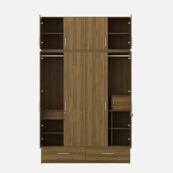 Linden 4 Door Wardrobe Mirror With Loft - Natural Teak