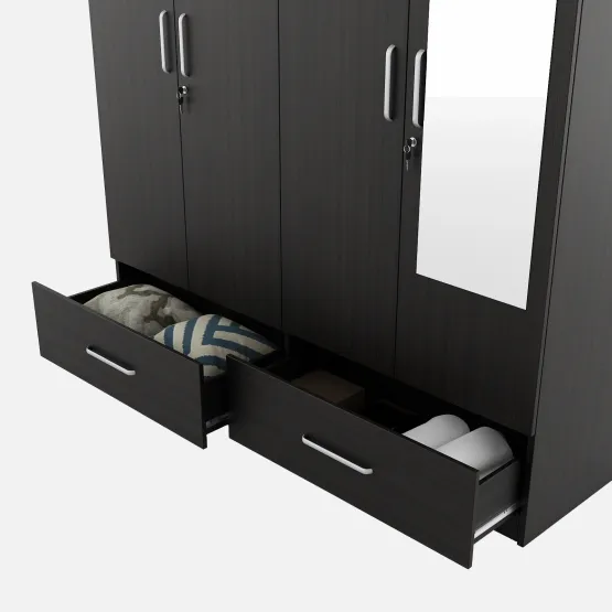 Linden 4 Door Wardrobe Mirror With Loft - Natural Wenge