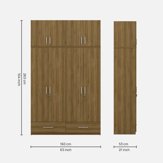 Linden 4 Door Wardrobe Without Mirror With Loft - Natural Teak