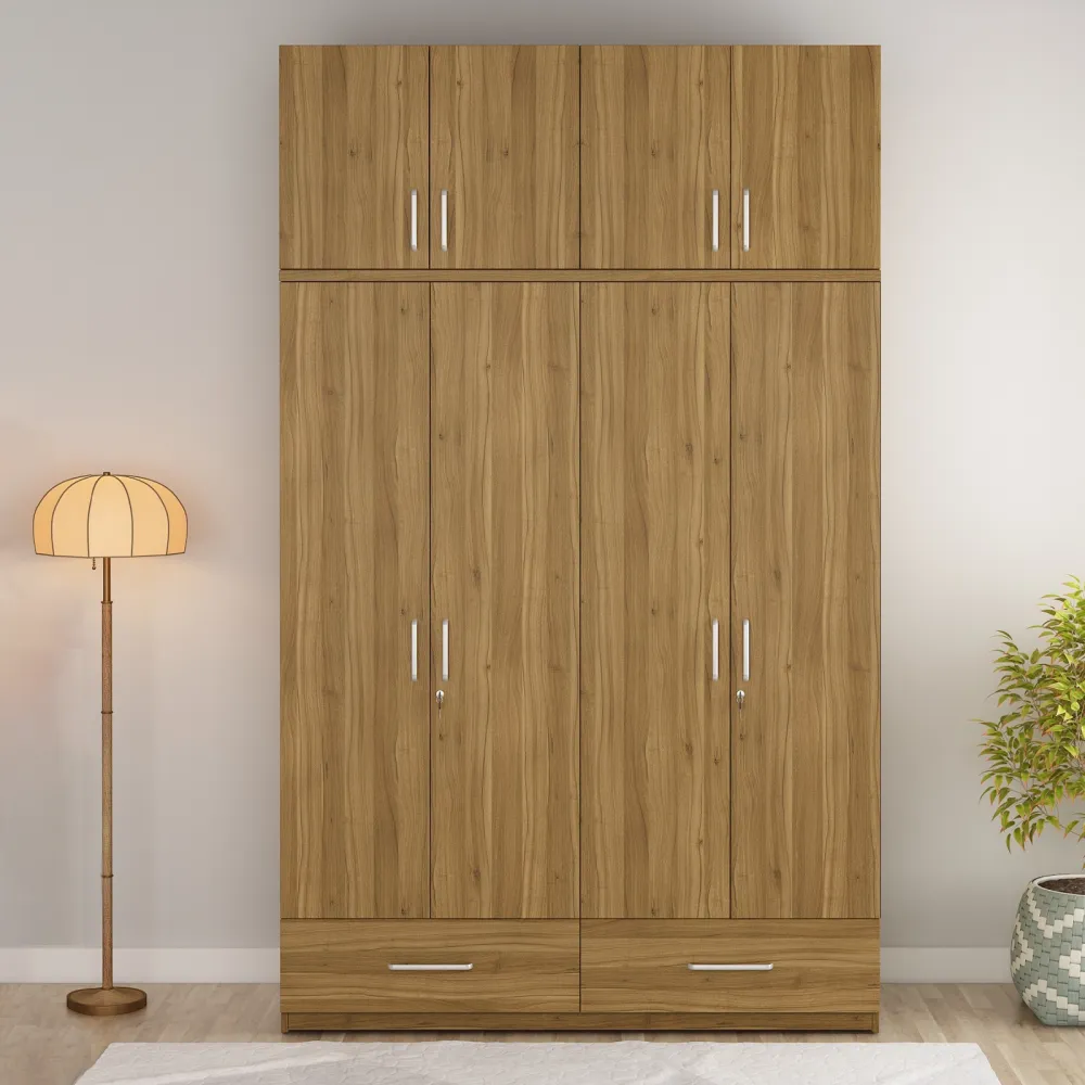 Linden 4 Door Wardrobe Without Mirror With Loft - Natural Teak