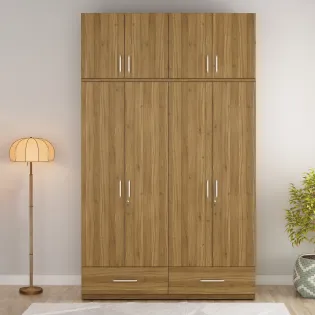 Linden 4 Door Wardrobe Without Mirror With Loft - Natural Teak