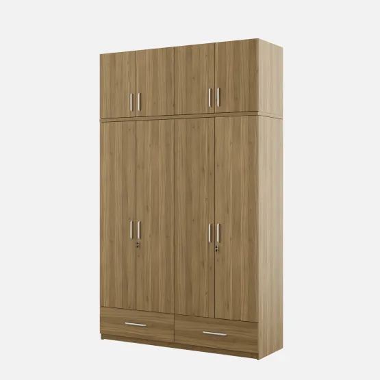 Linden 4 Door Wardrobe Without Mirror With Loft - Natural Teak
