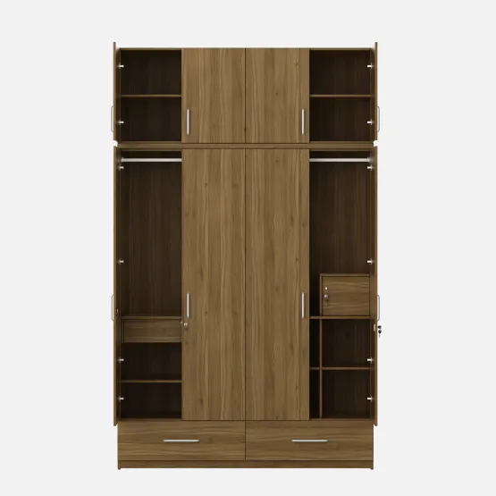 Linden 4 Door Wardrobe Without Mirror With Loft - Natural Teak
