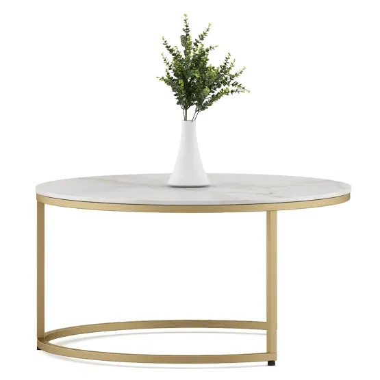 Center Table Lisa Large In Size With Ceramic Top And Metal Under Structure In Gold