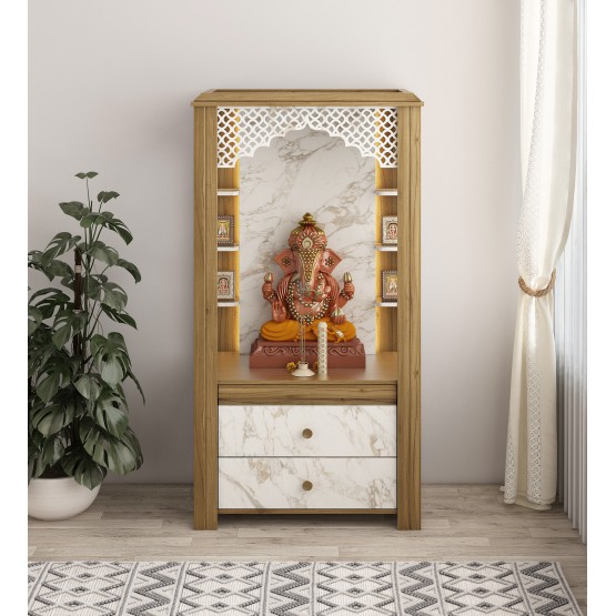 Mandir Divine-8015a Natural Teak & Linght Marble
