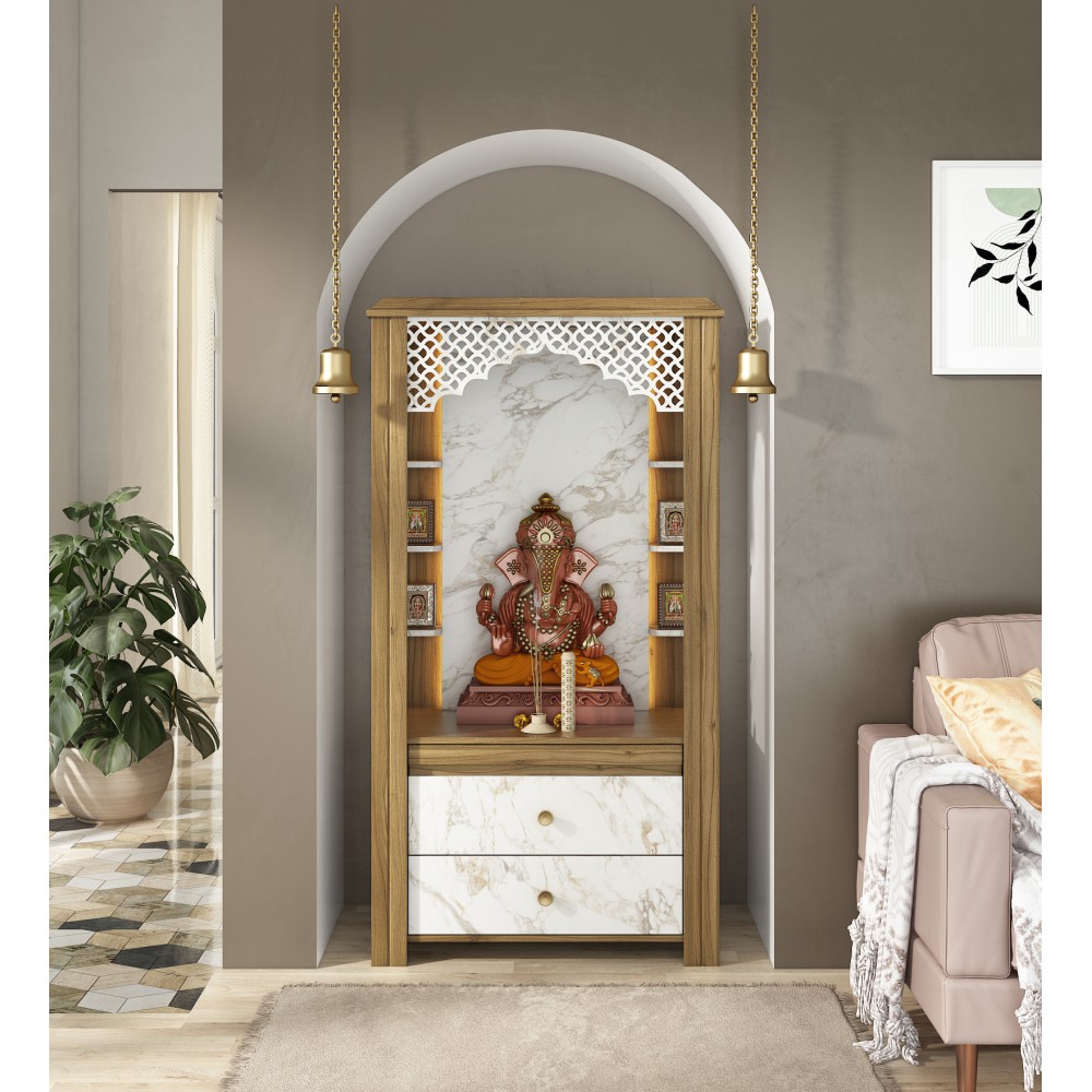 Mandir Divine-8015a Natural Teak & Linght Marble