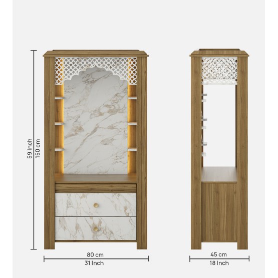 Mandir Divine-8015a Natural Teak & Linght Marble