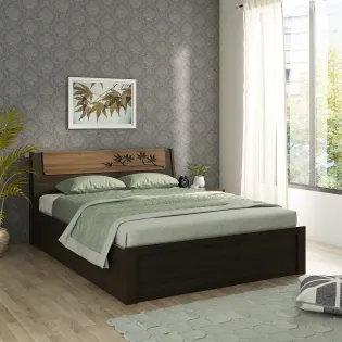 Maple V3 Queen Bed With 3/4th Lift On Storage - Fumed Oak (woodpore)