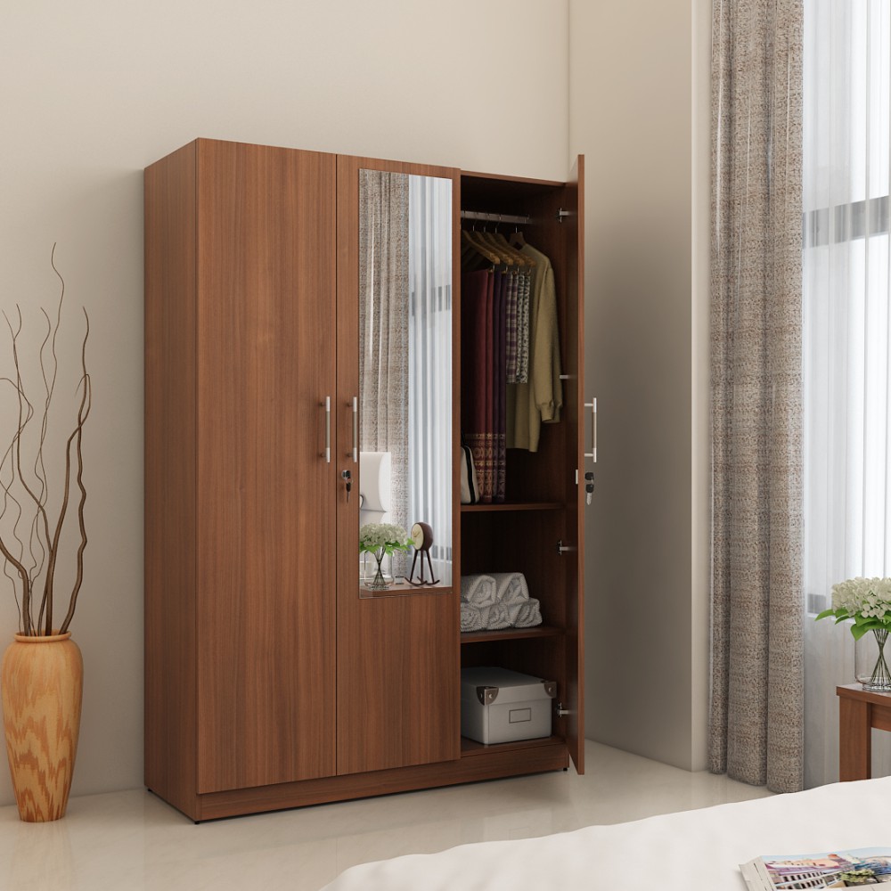 Optima 3 Door Wardrobe With Mirror - Walnut Rigato Woodpore