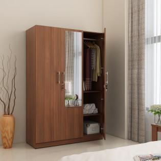 Optima 3 Door Wardrobe With Mirror - Walnut Rigato Woodpore