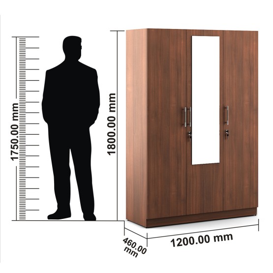 Optima 3 Door Wardrobe With Mirror - Walnut Rigato Woodpore