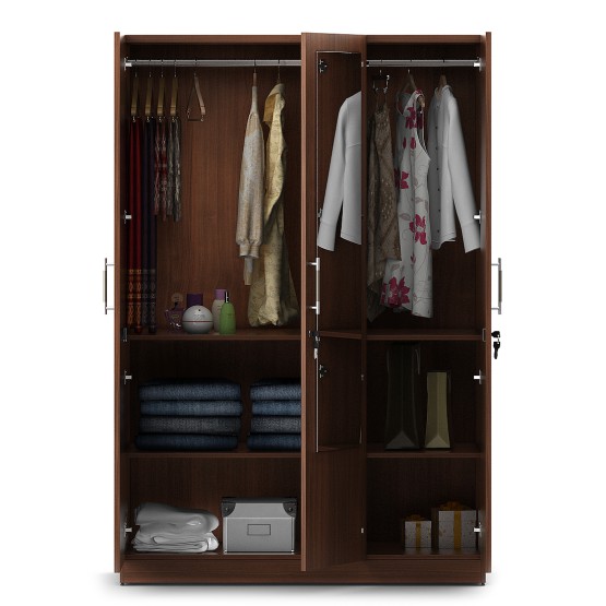 Optima 3 Door Wardrobe With Mirror - Walnut Rigato Woodpore