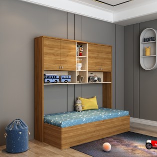 Oscar Single Bed With Wall Storage - Natural Teak
