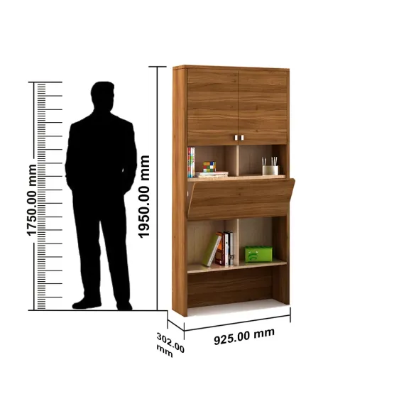 Oscar Study Table With Wall Storage - Natural Teak