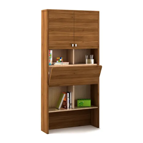 Oscar Study Table With Wall Storage - Natural Teak