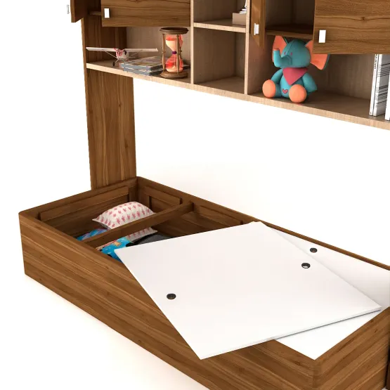 Oscar Single Bed With Wall Storage - Natural Teak