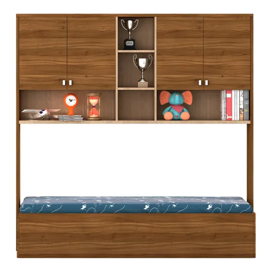 Oscar Single Bed With Wall Storage - Natural Teak