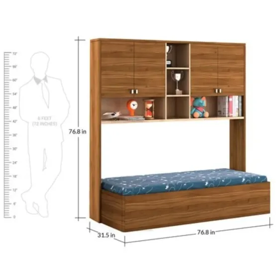 Oscar Single Bed With Wall Storage - Natural Teak