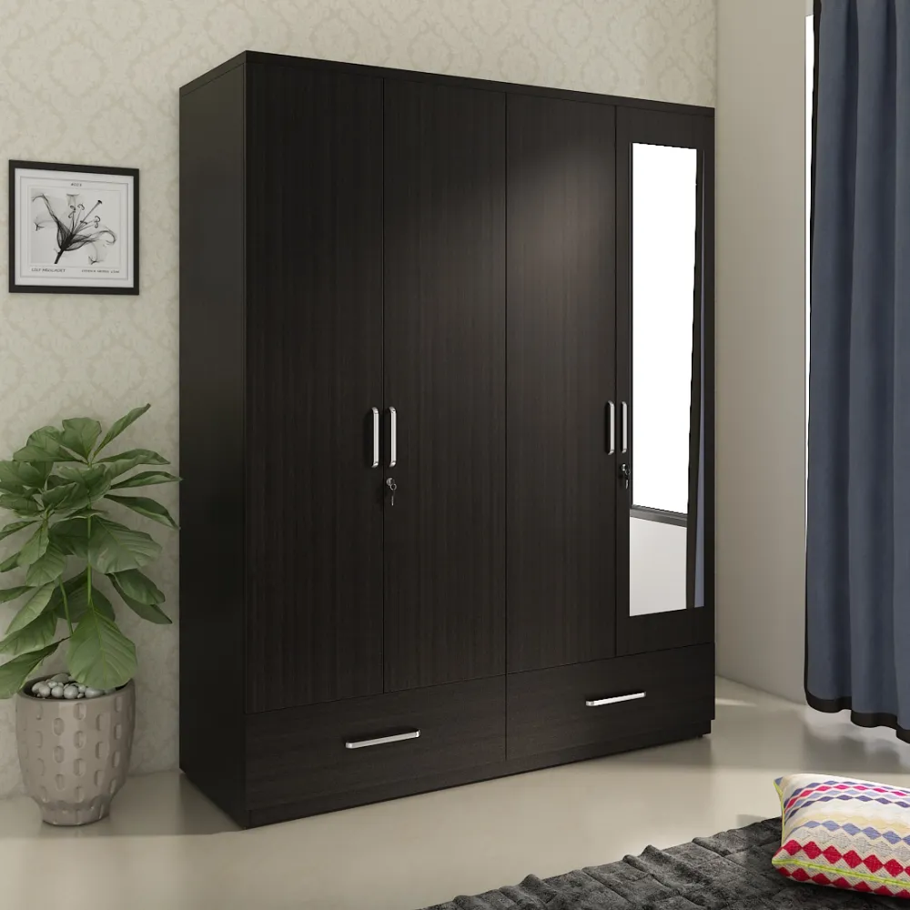 Linden 4 Door Wardrobe With Mirror - Natural Wenge