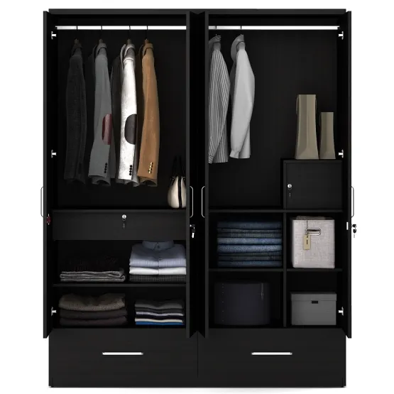 Linden 4 Door Wardrobe With Mirror - Natural Wenge