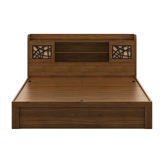 Rayan Queen Bed With 3/4th Lift Storage - Natural Teak