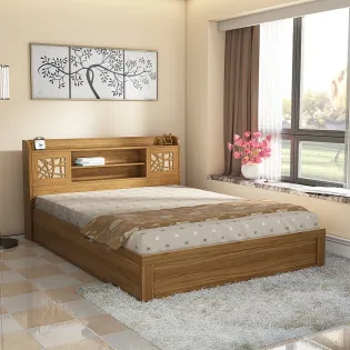 Rayan Queen Bed With 3/4th Lift Storage - Natural Teak