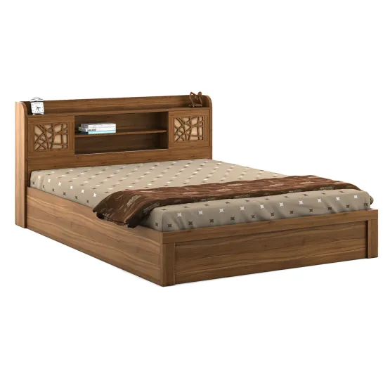Rayan King Bed With Box Type Storage - Natural Teak