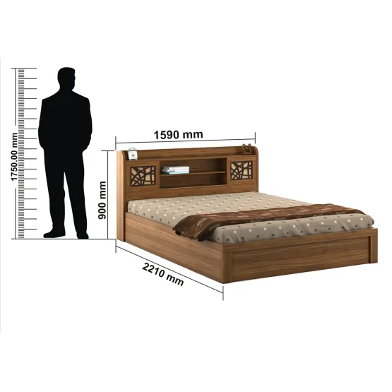 Rayan Queen Bed With 3/4th Lift Storage - Natural Teak