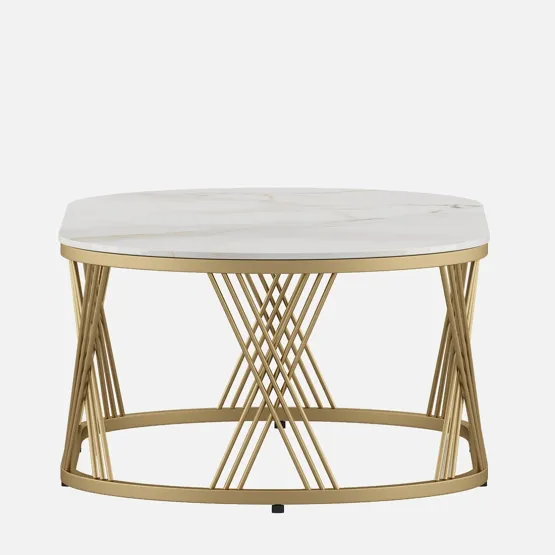 Center Table Roger Oval  With Ceramic Top And Metal Under Structure In Gold
