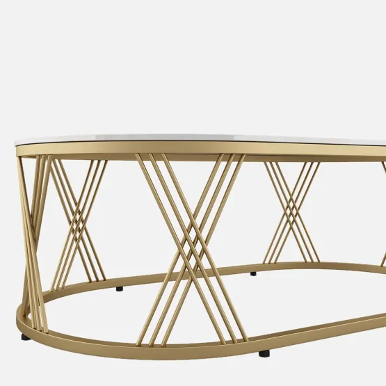 Center Table Roger Oval  With Ceramic Top And Metal Under Structure In Gold