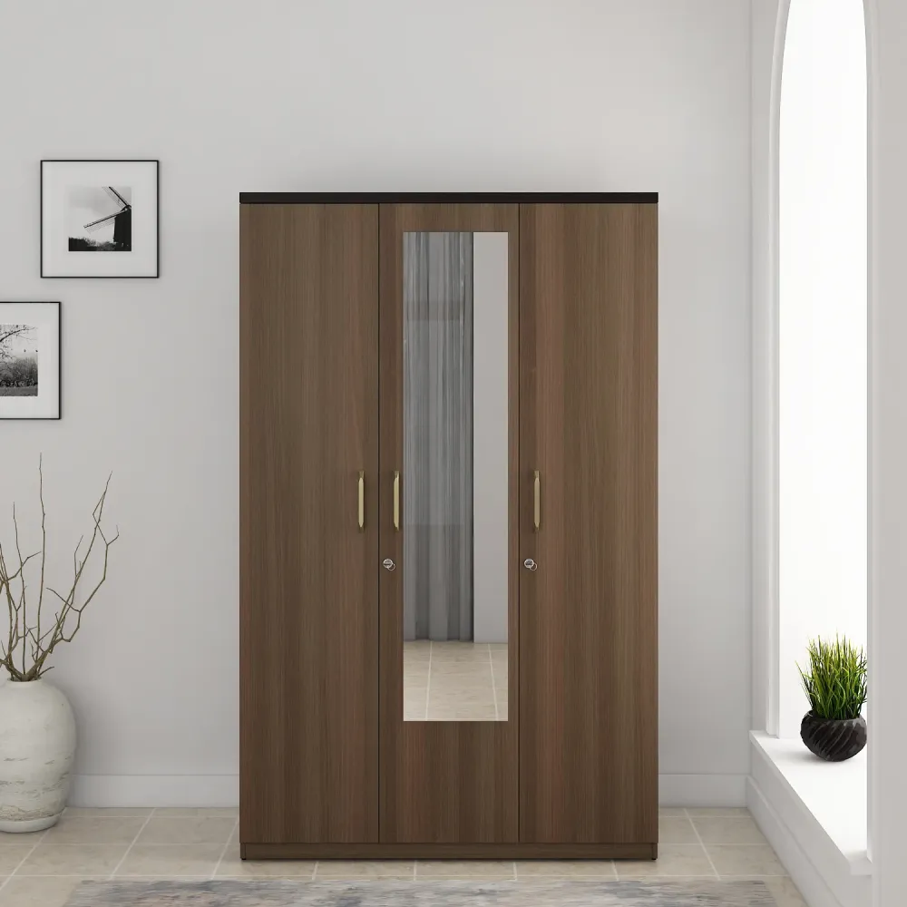 Roma 3 Door Wardrobe With Mirror  New- Mol-acacia Dark - Woodpore
