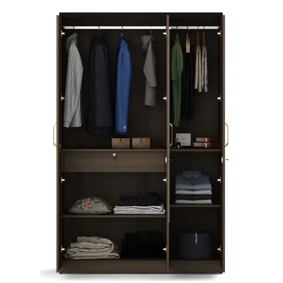 Roma 3 Door Wardrobe With Mirror  New- Mol-acacia Dark - Woodpore