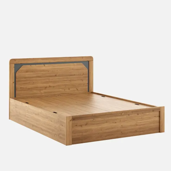 Roma King Bed With Box Storage- Classic Oak