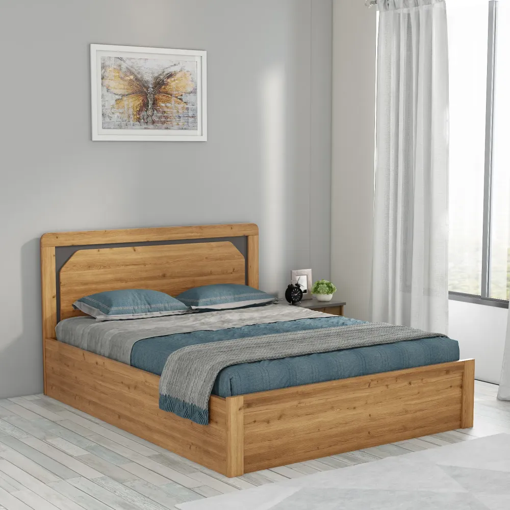 Roma King Bed With Box Storage- Classic Oak