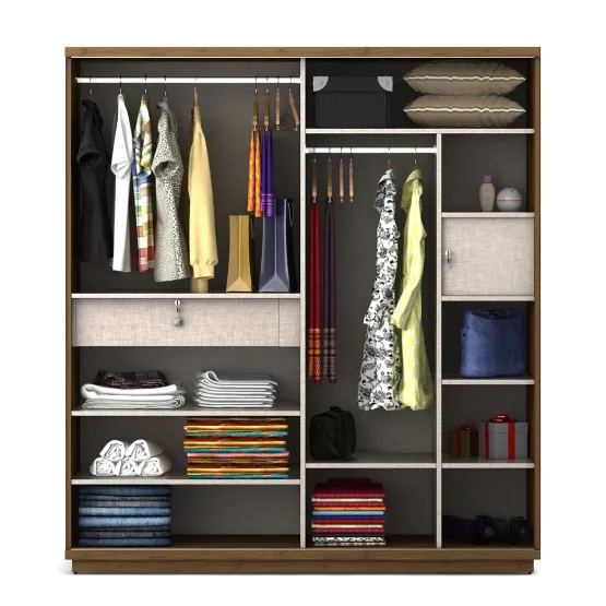 Universal 2 Door Sliding Wardrobe - Natural Teak